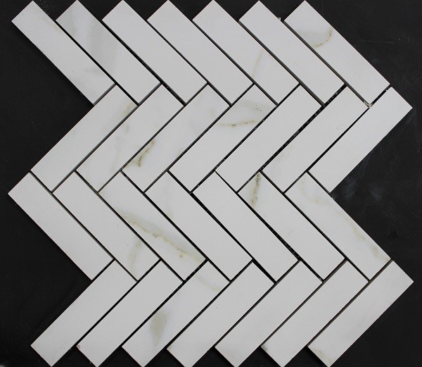 Marble look porcelain tile Herringbone